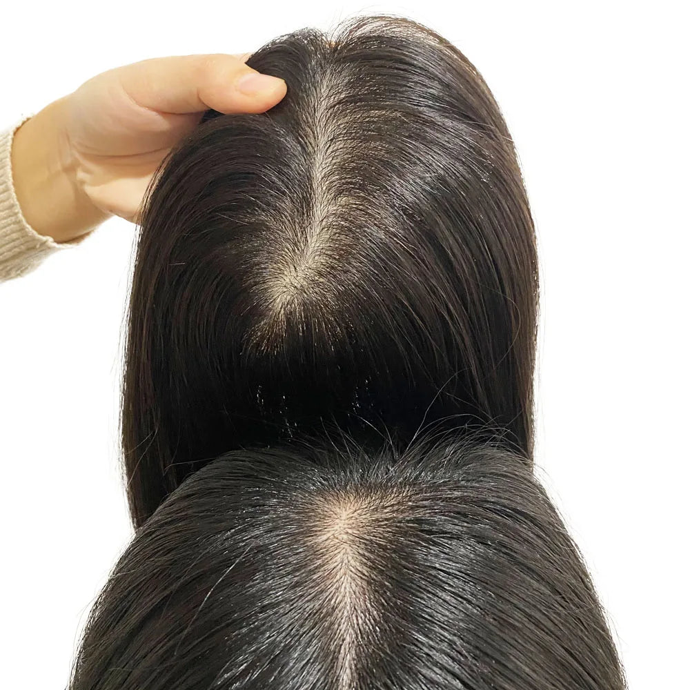 Silk Skin Base Topper 8X12cm Virgin Human Hair Piece with Clips In 18" 9x14cm Natural Scalp Top Women Toupee Overlay Free Part