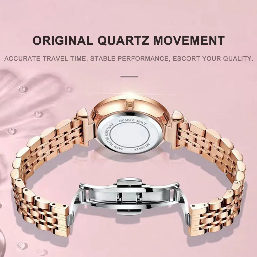 Luxury Watches For Ladies Stainless Steel Waterproof Quartz Female Wrist Watch Gift+box