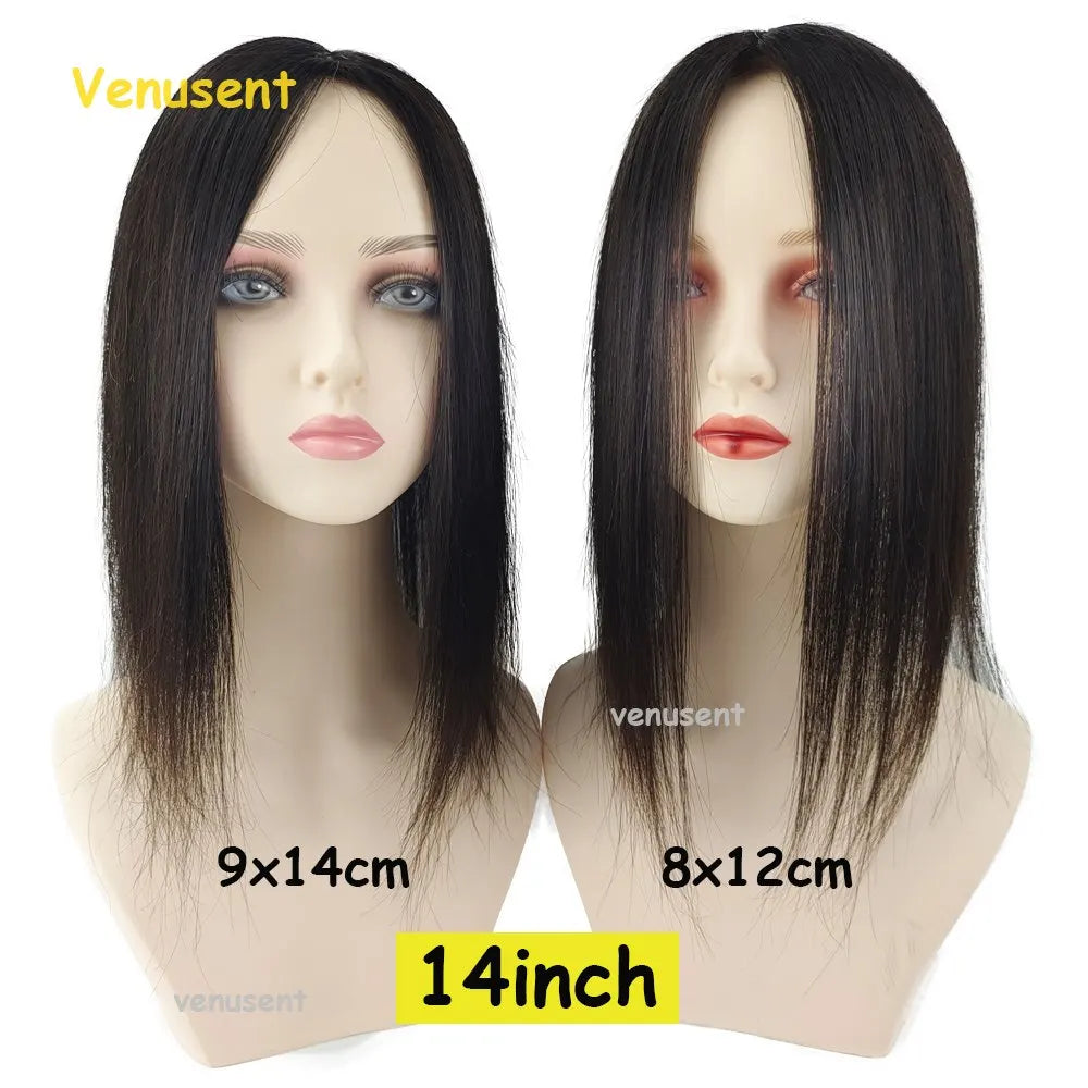 Silk Skin Base Topper 8X12cm Virgin Human Hair Piece with Clips In 18" 9x14cm Natural Scalp Top Women Toupee Overlay Free Part