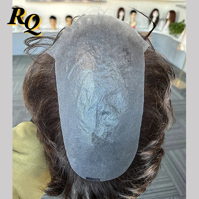 Thin Skin V Looped Toupee Pre Cut Styled Hair Men's Human Hair Replacement System 3 Color Hair Piece Male Wig