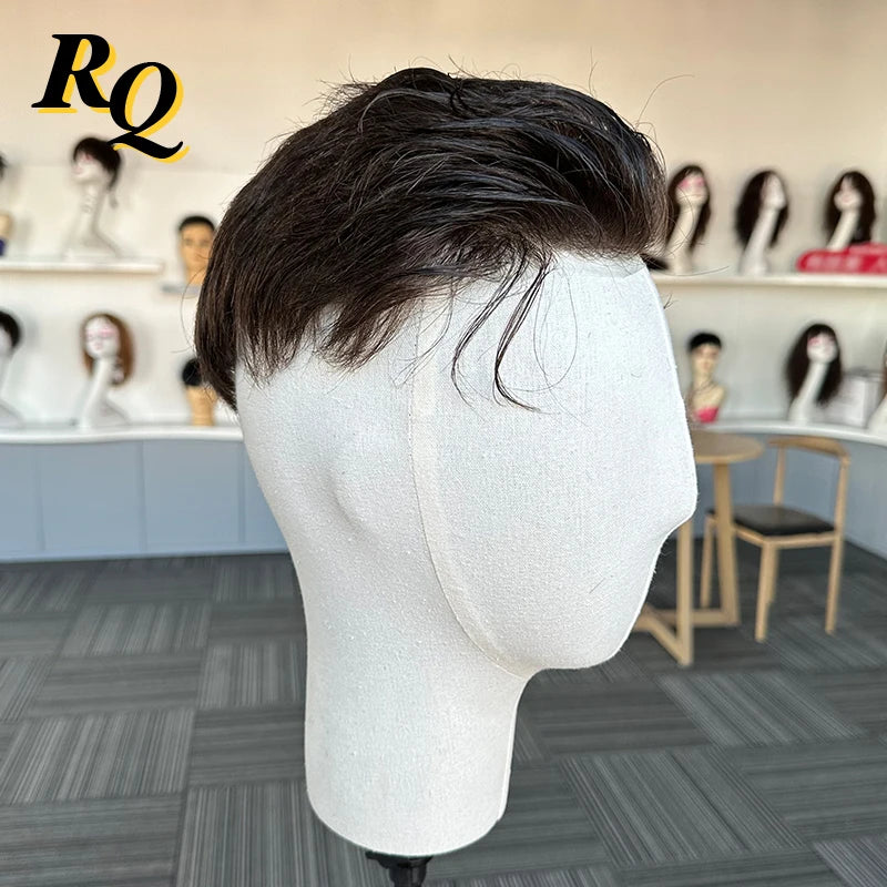 Thin Skin V Looped Toupee Pre Cut Styled Hair Men's Human Hair Replacement System 3 Color Hair Piece Male Wig