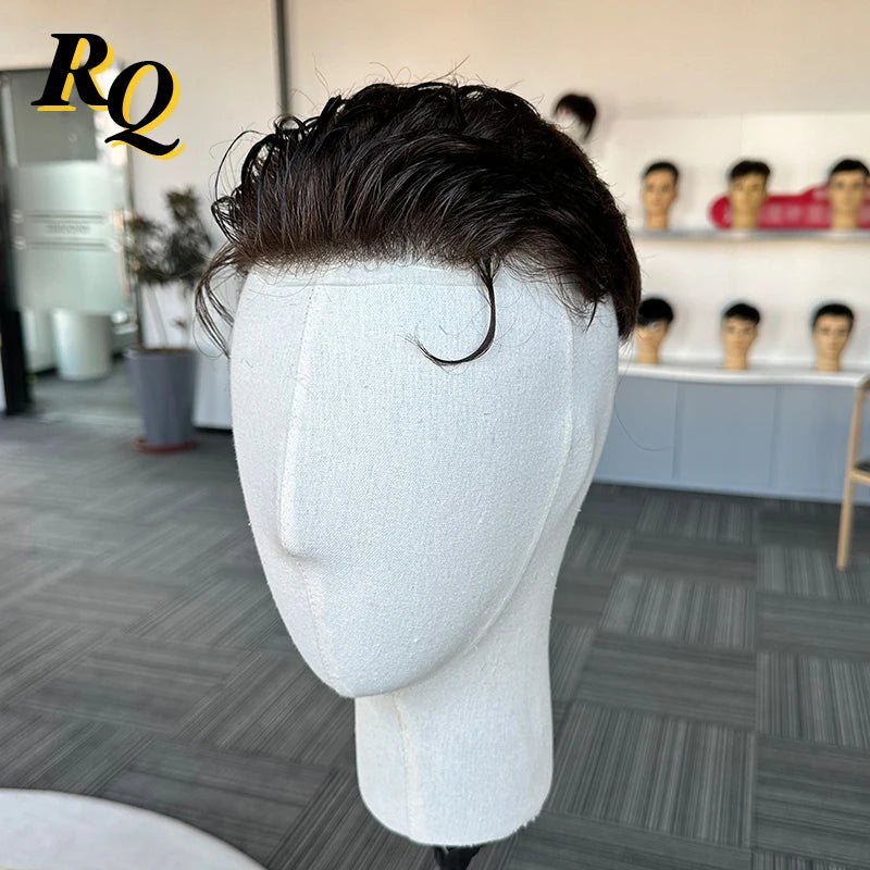 Thin Skin V Looped Toupee Pre Cut Styled Hair Men's Human Hair Replacement System 3 Color Hair Piece Male Wig